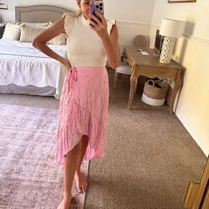 Young Fabulous and Broke Asymmetrical High Low Eyelet Pink Skirt Size Small